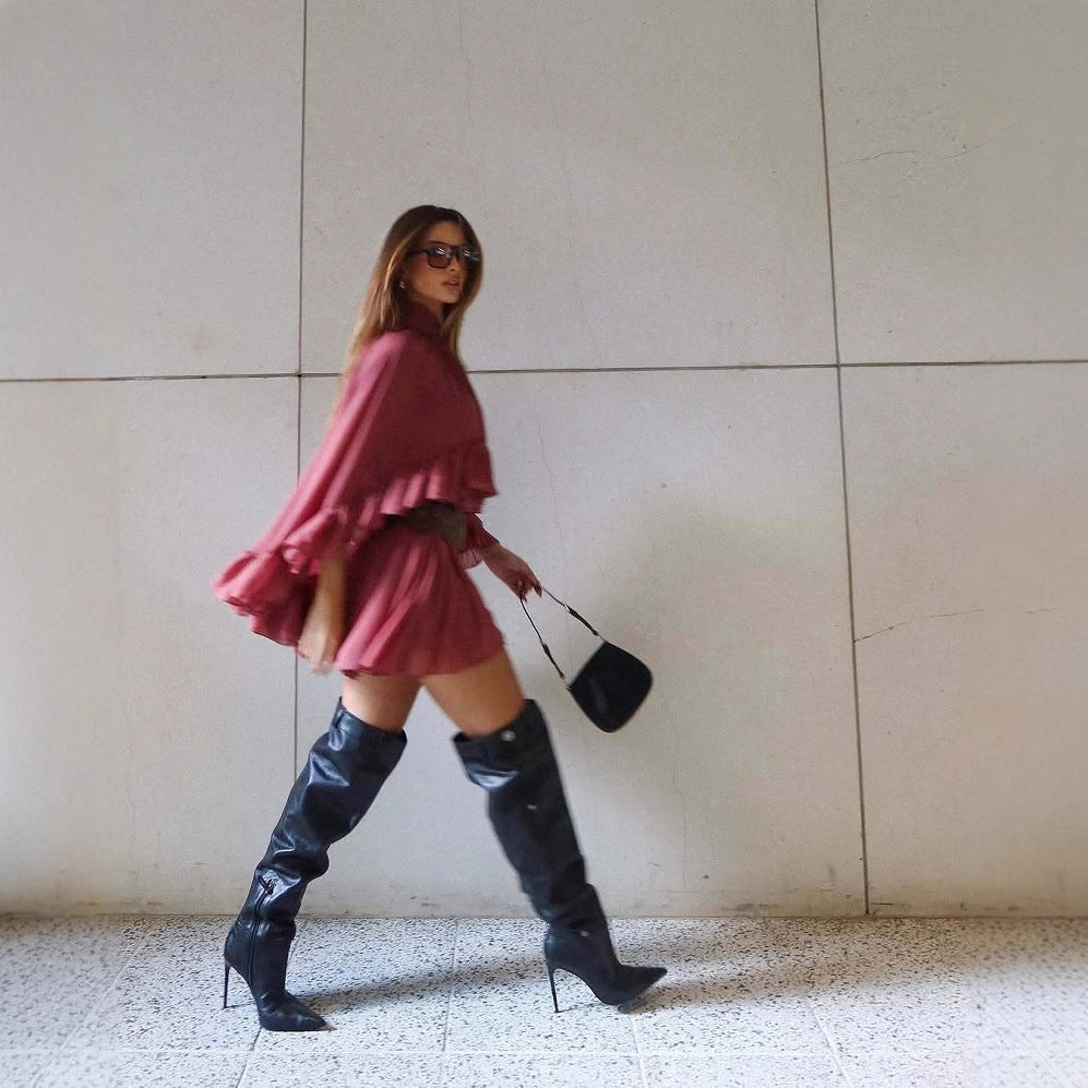 Kvinnor Draperad Klänning Rufsade Detaljer Mjukt Tyg 6