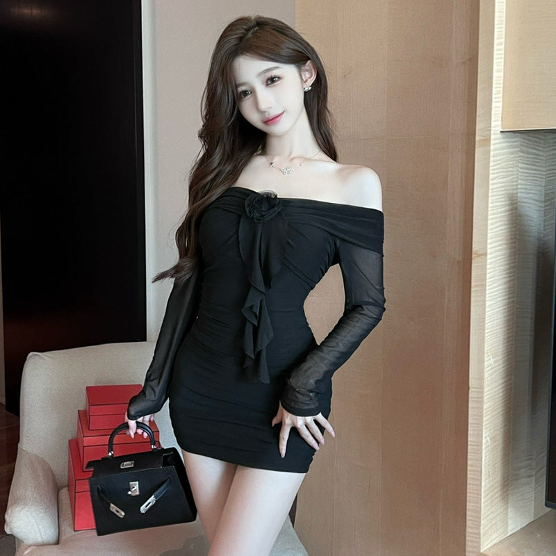 Dam Off-Shoulder Klänning Långärmad Mini för Fest och Sommar 4