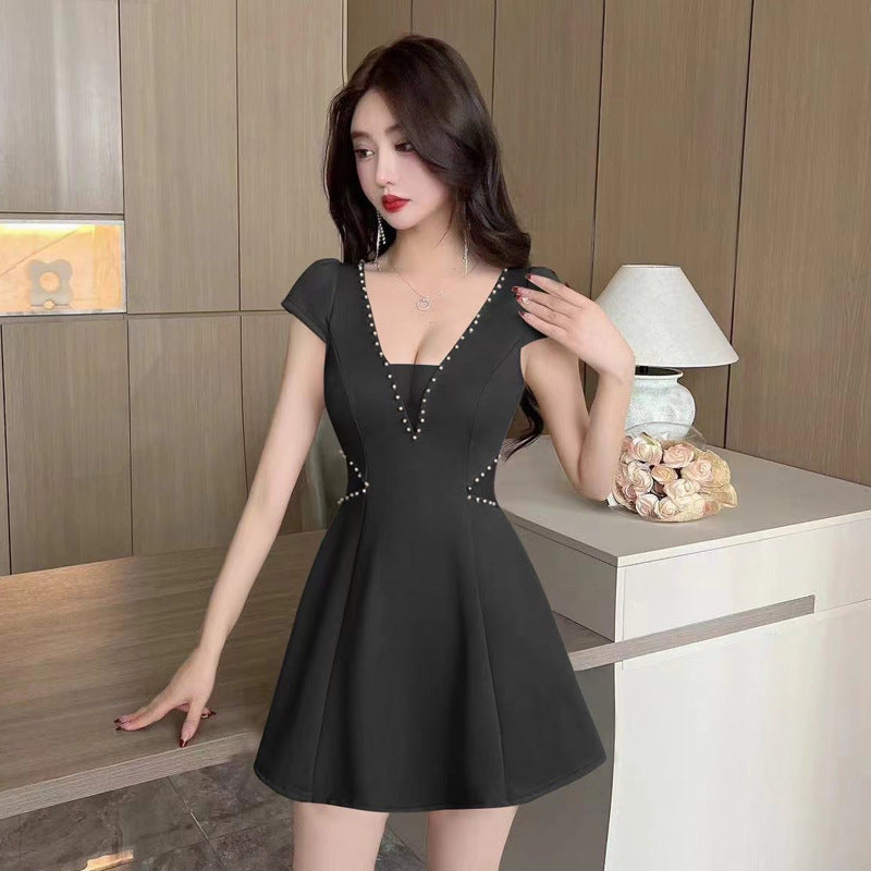 Damklänning A-linjeformad V-hals Kort Ärmar Polyester-2