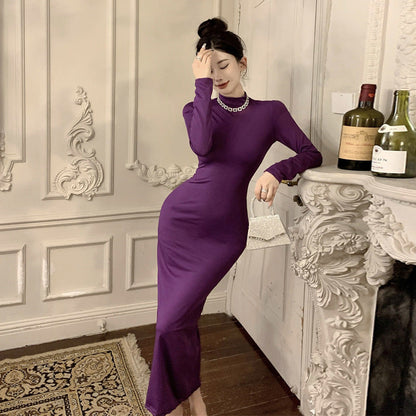 Dam Klänning Rundhals Slim Fit Lång Polyester Fina Dam Klänningar-2