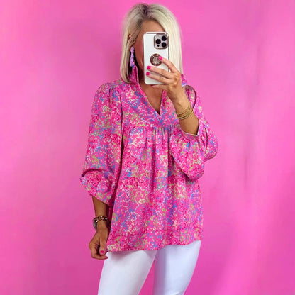 Dam Skjorta Blommig Långärmad Polyester-3