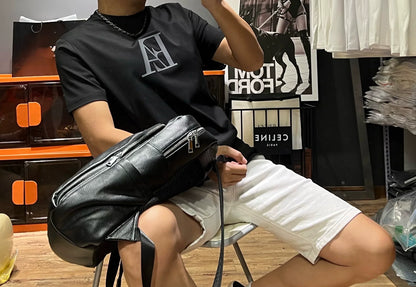 Herr T-shirt Rund Hals Kvalitets Bomull Kort Ärme-1