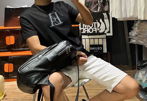 Herr T-shirt Rund Hals Kvalitets Bomull Kort Ärme-1