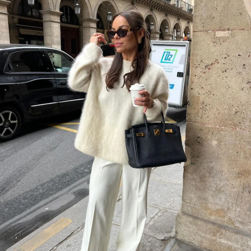 Stickad Dam Tröja Överdimensionerad med Mjukt Material och Rymliga Ärmar – Casual Design för Fritidsaktiviteter 6