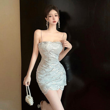 Kvinnors Klänning Off-the-Shoulder Spaghetti Band Polyester-2