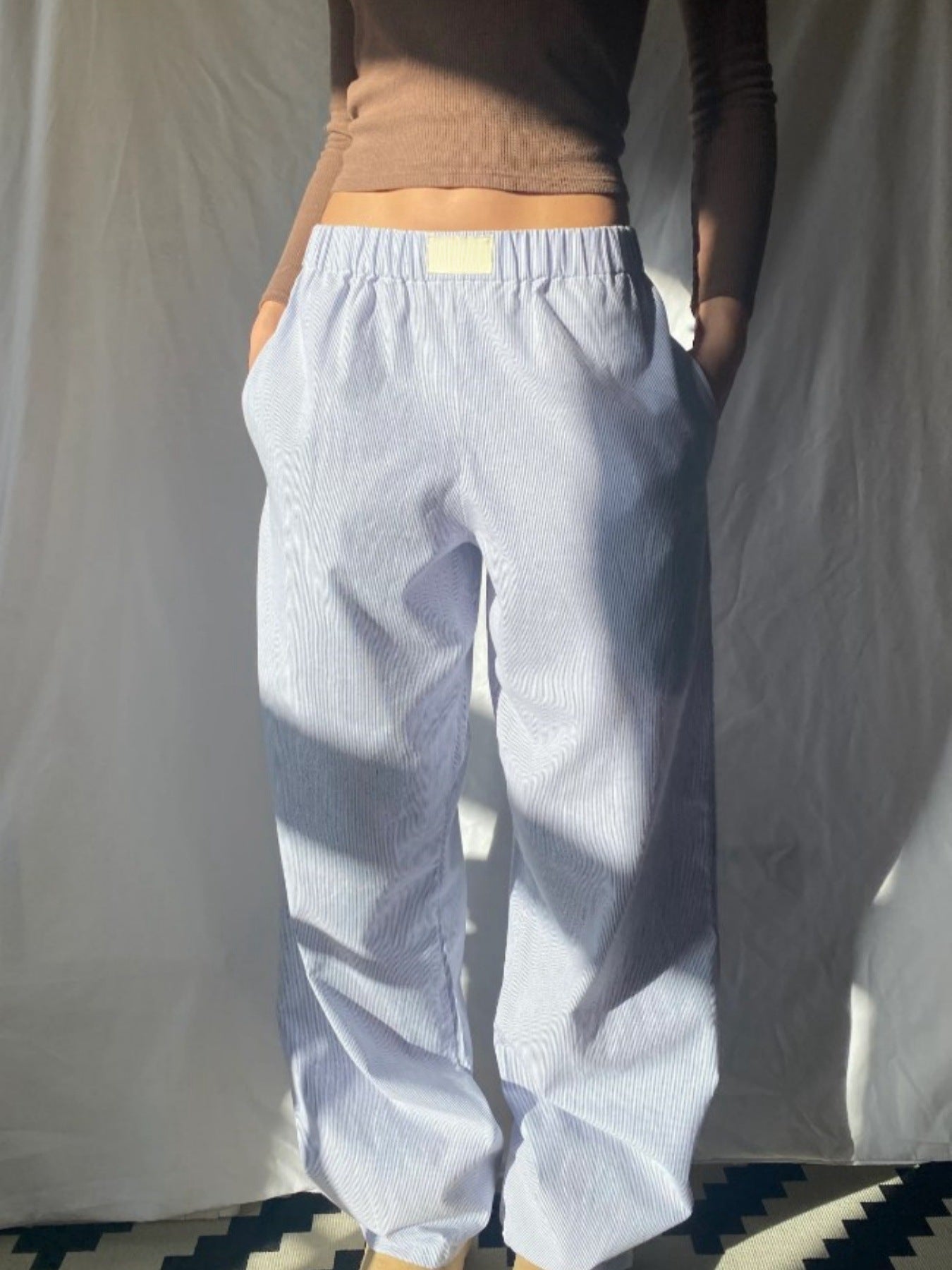 Dam Loungebyxor Avslappnad Hög Midja Bomull-6