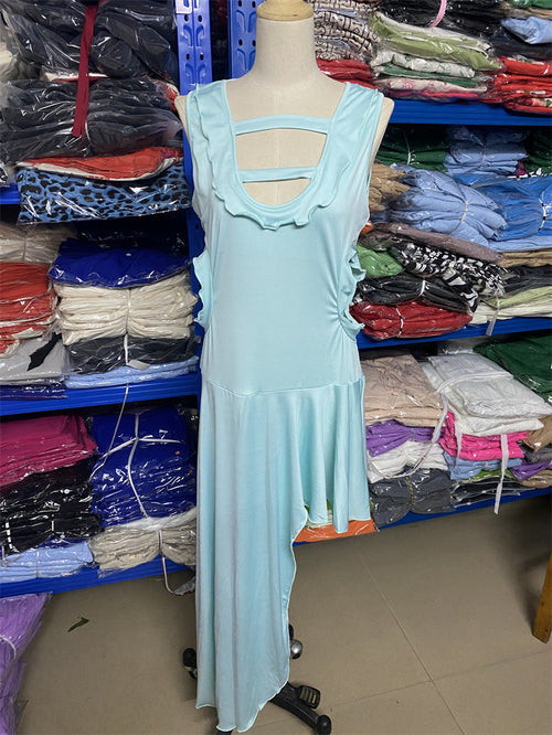 Damklänning Asymmetrisk Midi Polyester U-formad Halsringning Ärmlös-1