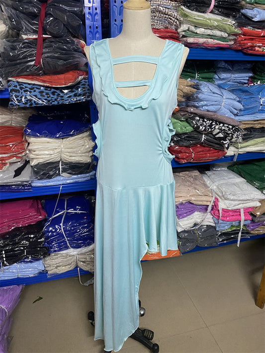 Damklänning Asymmetrisk Midi Polyester U-formad Halsringning Ärmlös-1