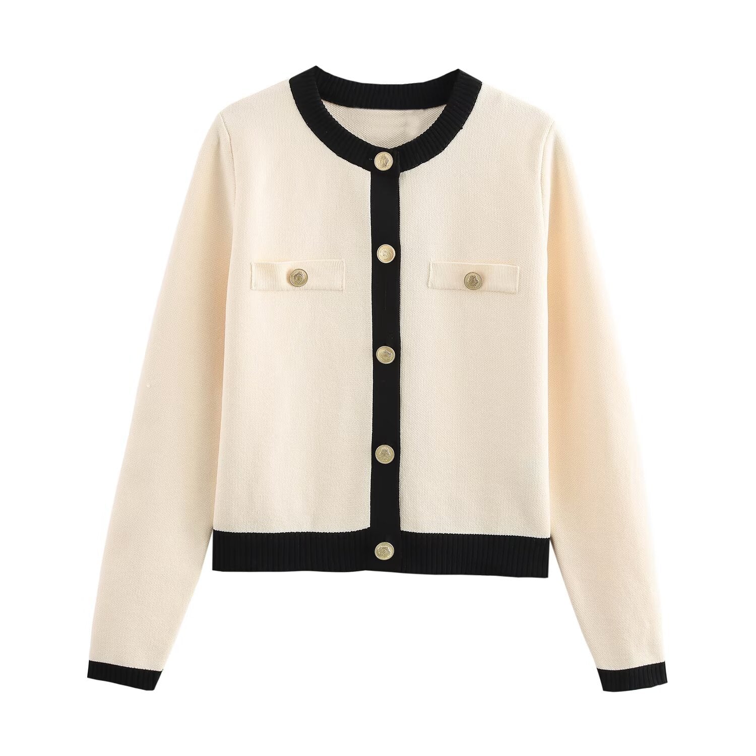 Lång Kofta Dam med Guldknappar i Polyester för Elegant Stil 1