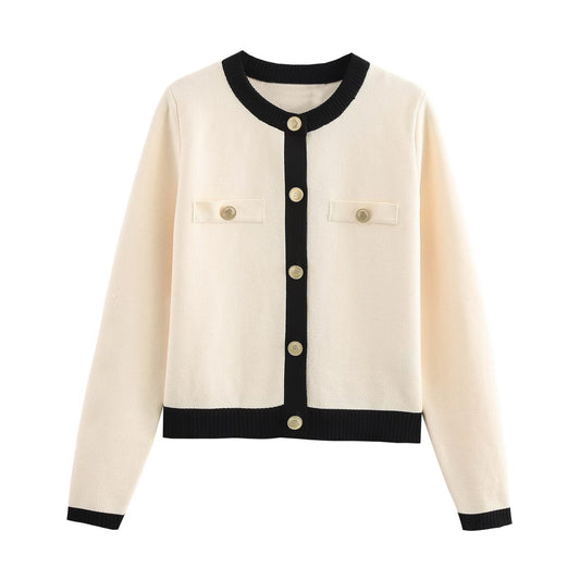 Lång Kofta Dam med Guldknappar i Polyester för Elegant Stil 1