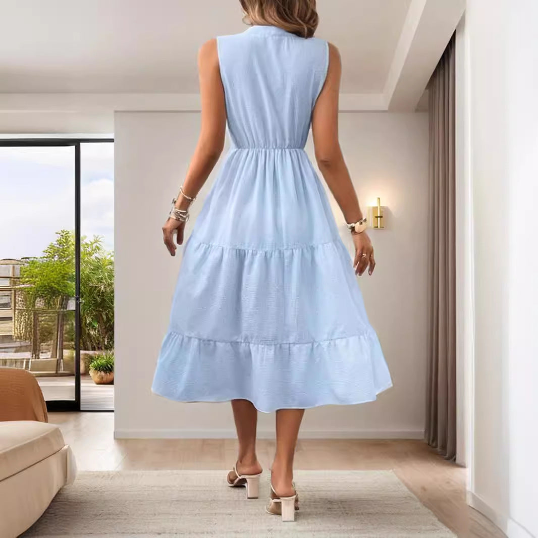 Kvinnors A-linjeformad Klänning Utan Ärmar V-ringning Polyester 5