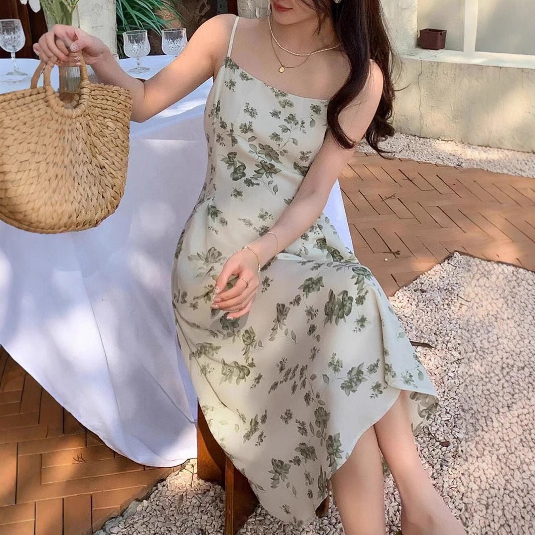 Långklänning Dam Blommönster Spaghetti Axelrem Polyester 5