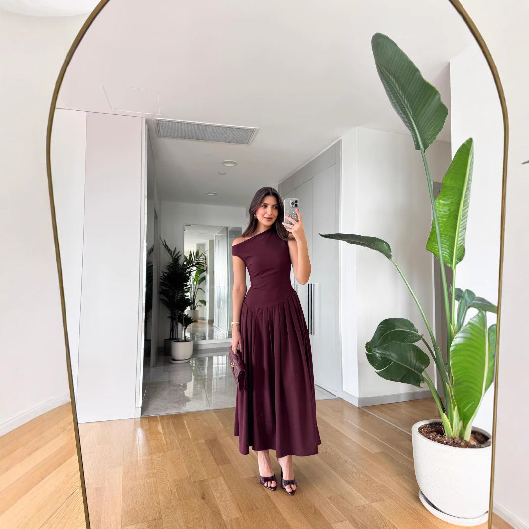 Fina Dam Klänningar Veckad Asymmetrisk Maxi Klänning i Polyester-3