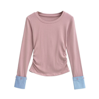 Dam T-shirt Slim Fit Randig 100% Bomull-4