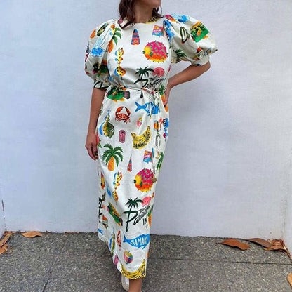 Kvinnors A-Linjeformad Klänning med Puffärmar i Polyester 2