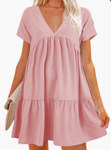 Elegant V-Hals Dam Klänning med Rufsad Design – Fina och Luftiga Damklänningar för Speciella Tillfällen 1