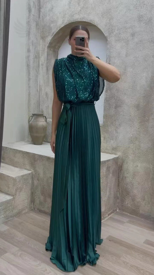Kvinnors Långklänning Plisserad Cami Polyester för Fest och Bröllop-1