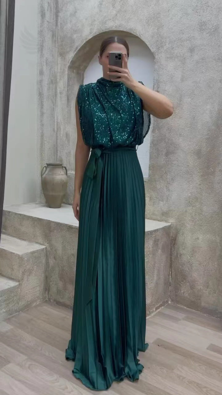 Variant image for Kvinnors Långklänning Plisserad Cami Polyester för Fest och Bröllop-1