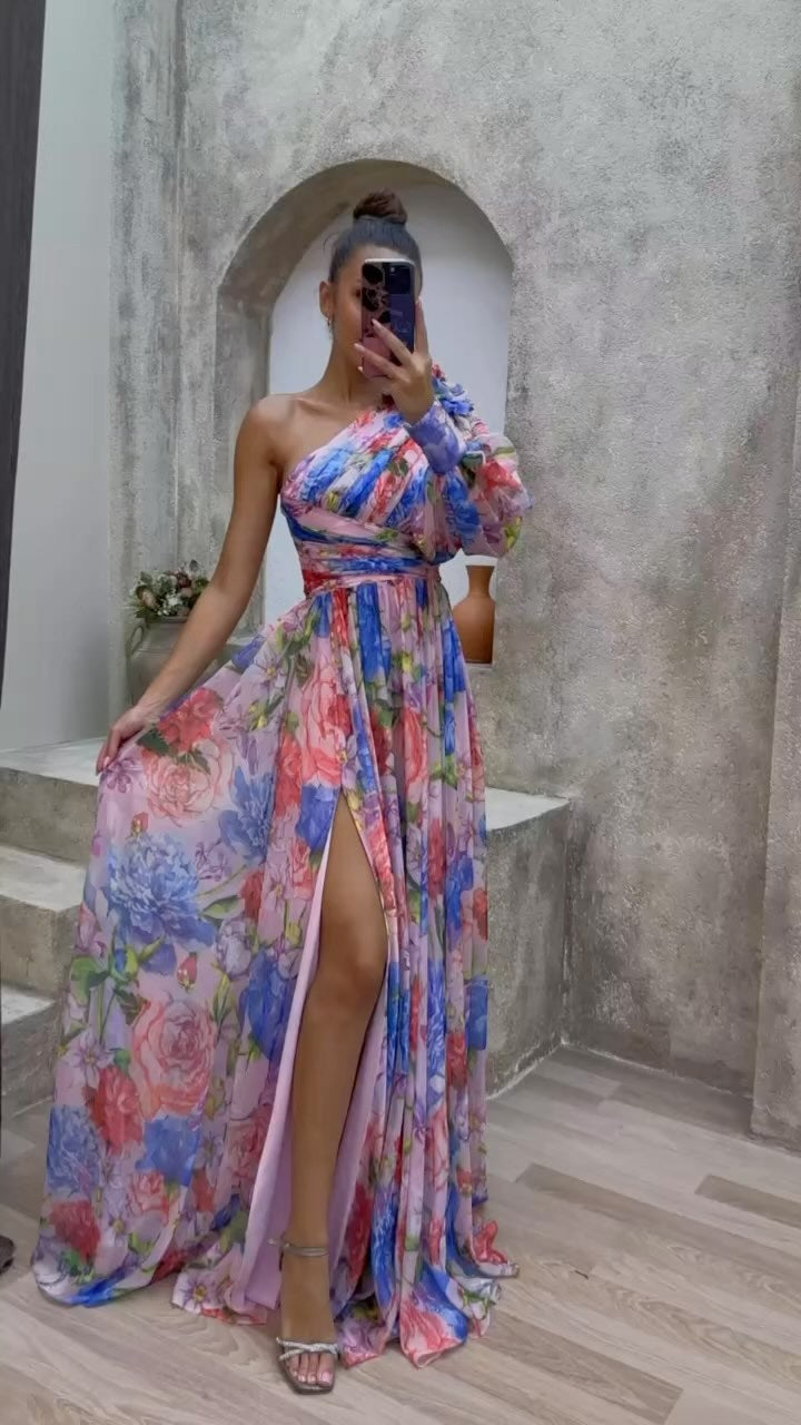 Maxi Klänning Dam Asymmetrisk Spandex Lång Klänning-4