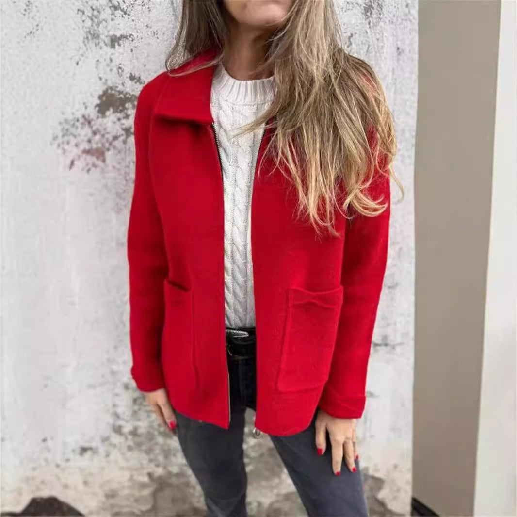 Vändbar Damjacka Ull Lösa Passform Polyester Spandex-3