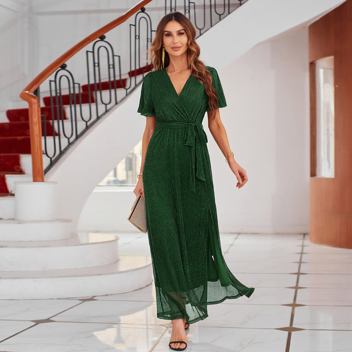 Damklänning A-linjeformad med Bindningsbälte Polyester-3