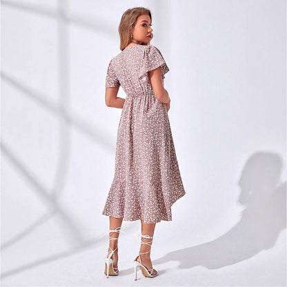 Fina Dam Klänningar Blommig V-ringning Wrap Polyester Medel-lång kjol-4