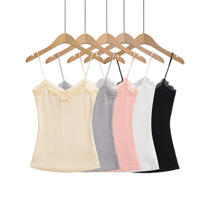 Kvinnors Topp V-ringning Spetsdetalj Mjukt Material 2