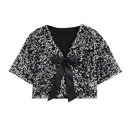 Kvinnors T-Shirt Tvåfärgad Polyester Korta Ärmar V-ringning-1