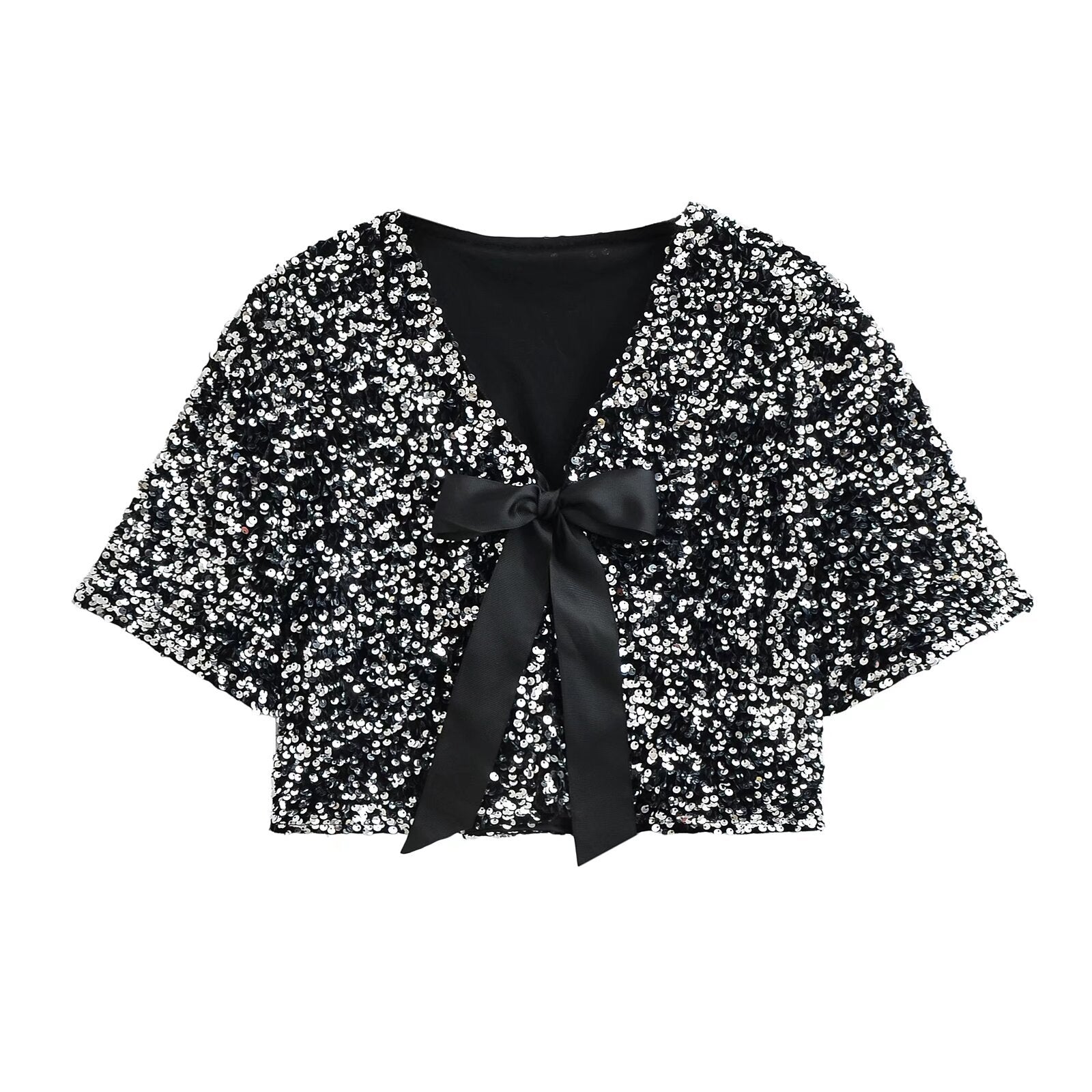 Variant image for Kvinnors T-Shirt Tvåfärgad Polyester Korta Ärmar V-ringning-4