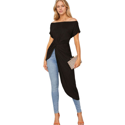 Asymmetrisk Tunika Dam med Knut, Mjukt Tyg – Elegant Skjorta för Alla Tillfällen, Normal Passform, Flera Färger 6