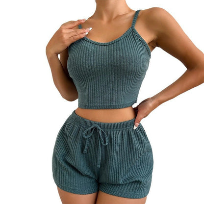 Dam Ärmellös Top Slim Fit Polyester Tre-fjärdedelsbyxor Set-6