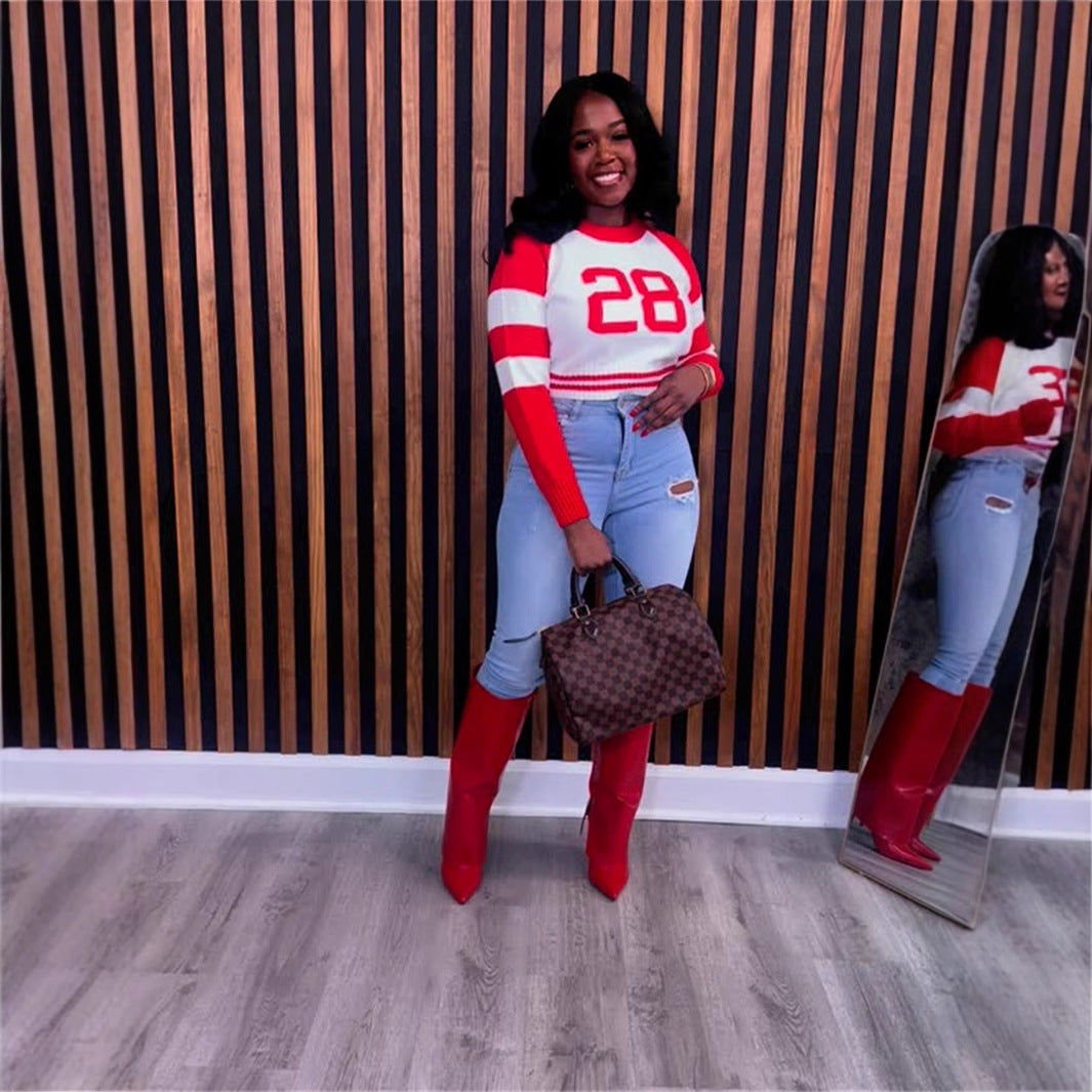 Dam Långärmad T-shirt Rundhalsad Polyester för Vardagsbruk-4