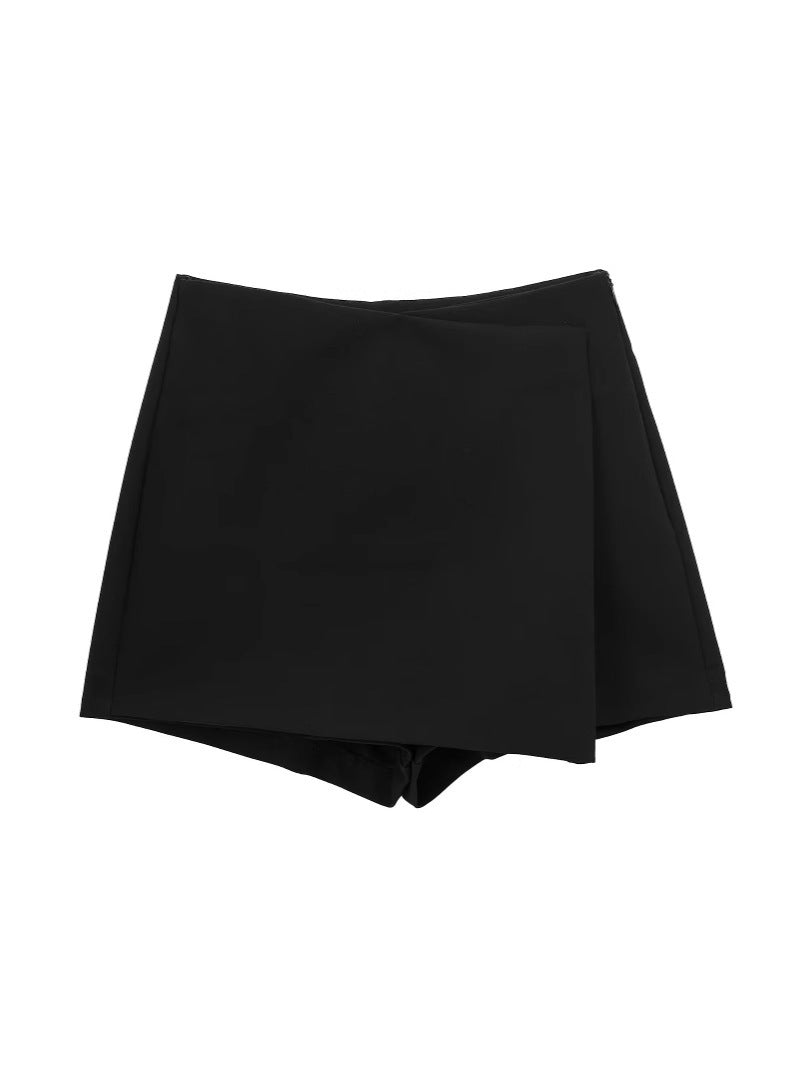 Dam Högbelagda Smala Byxor Asymmetrisk Polyester Elegant Stil-5