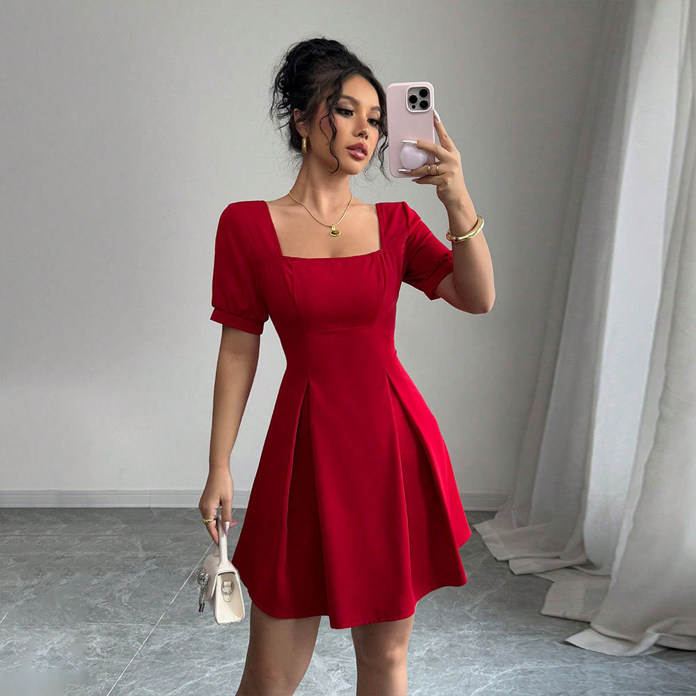 Kvinnor Kort Klänning Fyrkantig Halsringning Andningsbart Material 7