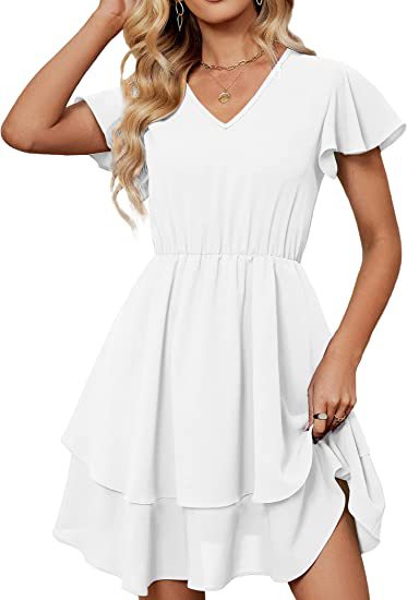 Damen Freizeitkleid V-Hals Asymmetrisch – 100% Baumwolle, Bequeme Passform mit Elastischer Taille, Ideal für Alltag und Festlichkeiten 13