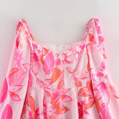 Kvinna A-Linje Klänning Blommönster Polyester-2