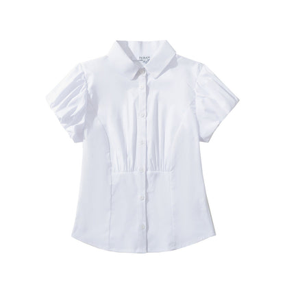 Variant image for Kvinna Blus Kortärmad Puffärmar Lätt Tyg-1