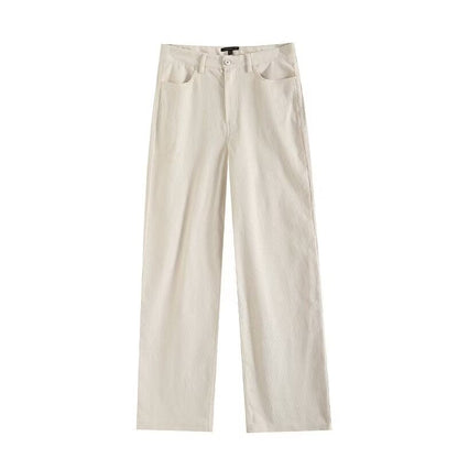 Snygga Byxor Dam Raka Ben Avslappnad Bomull-1