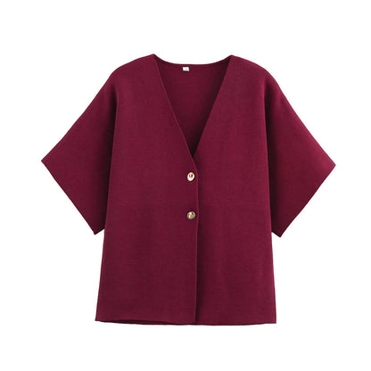 Dam Cardigan V-Hals Flerfärgad Polyester Medium Tjocklek-3