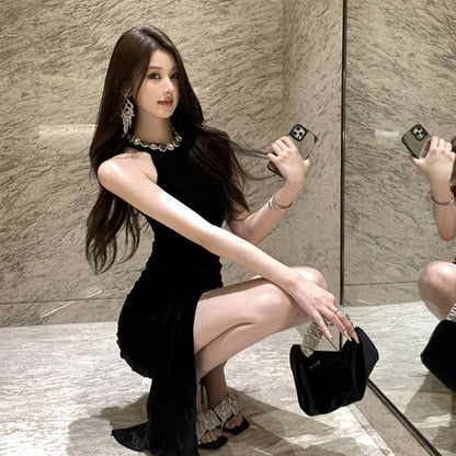 Dam Klänning Midi Halterneck Polyester Fina Dam Klänningar-4