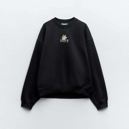 Dam Tröja Broderidesign Mjuk Bomullsmix Avslappnad Passform-6