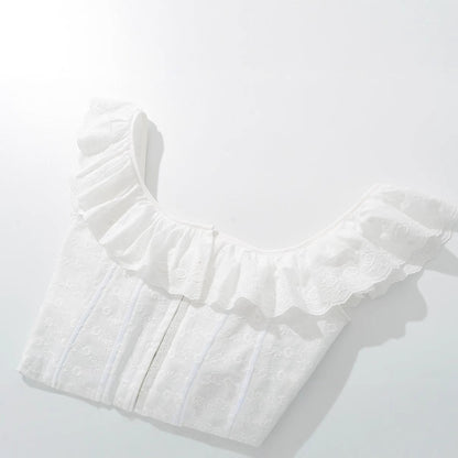 Kvinnors Festtop med Ruffle Detaljer i Andningsbart Material 4