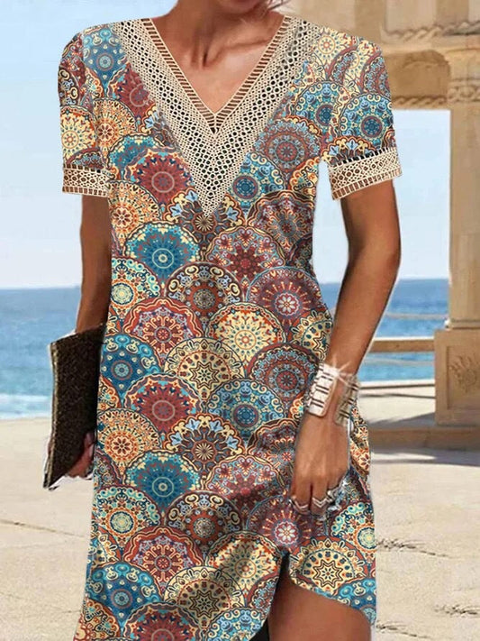 Dam Klänning Midi V-ringad A-linjeformad Polyester-1