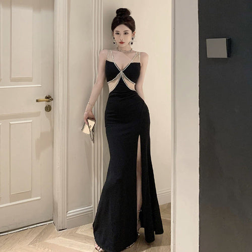 Dam Sommarklänning V-Neck Elastisk Lång Kjol-1