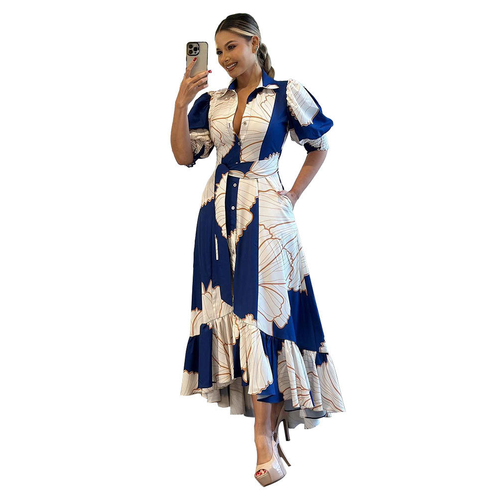 Maxi Klänning Dam Asymmetrisk Design i Polyester – Lång Kjol med Hög Midja och Fickor 1