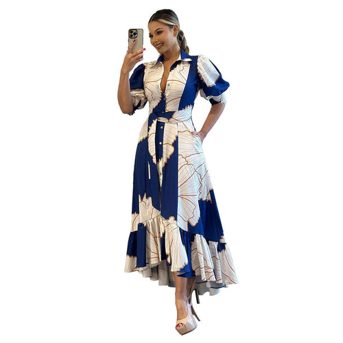 Maxi Klänning Dam Asymmetrisk Design i Polyester – Lång Kjol med Hög Midja och Fickor 1