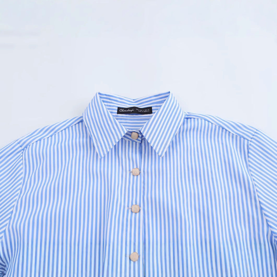 Herrskjorta Randig Silke med Knappdetaljer-2