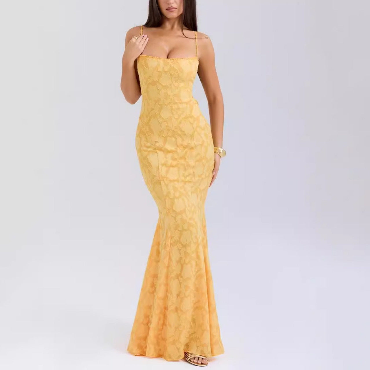 Variant image for Damklänning Off-Shoulder Lång Spets Geometrisk Mönster-1