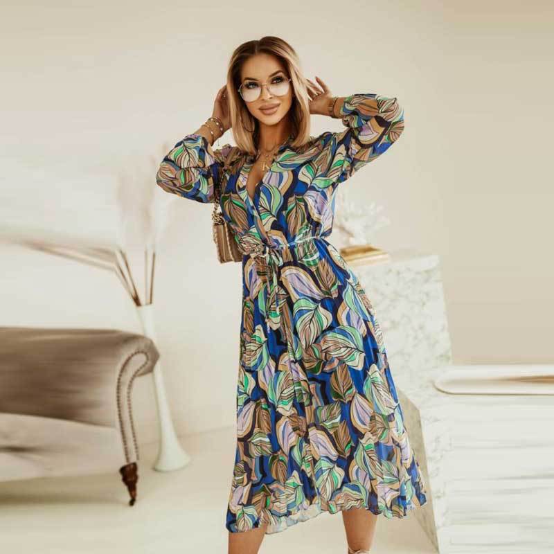 Dam Maxiklänning A-linjeformad Blommönster Polyester-5