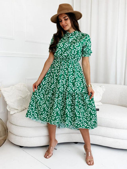Maxiklänning Dam Blommönster A-Linje Polyester Kortärmad Sommar-1